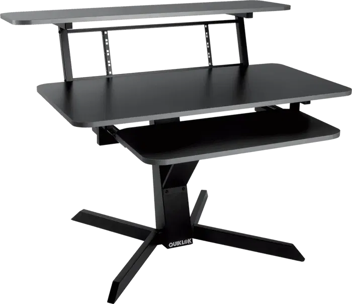 QUIKLOK Mueble Estudio (Workstation) Con Tres Niveles, Bandeja Principal 1120x560mm, Bandeja Superior 1250x324mm, Bandeja Teclado 757x355mm, Acero