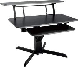 QUIKLOK Mueble Estudio (Workstation) Con Tres Niveles, Bandeja Principal 1120x560mm, Bandeja Superior 1250x324mm, Bandeja Teclado 757x355mm, Acero