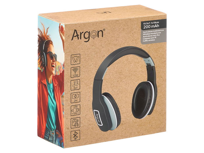 Argon Auriculares Bluetooth Plegables Negros 18x18x7 cm (Set de 8)