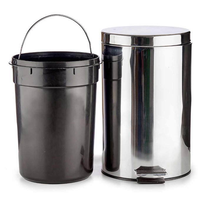 Berilo Papelera 12L Acero Inoxidable Con Pedal, Cubo Extraible, Plata - 31.5 x 38.5 x 25 cm (Set de 4)