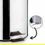 Berilo Papelera 12L Acero Inoxidable Con Pedal, Cubo Extraible, Plata - 31.5 x 38.5 x 25 cm (Set de 4)