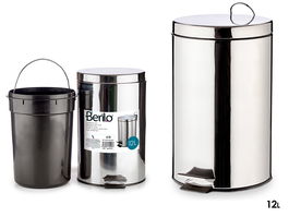 Berilo Papelera 12L Acero Inoxidable Con Pedal, Cubo Extraible, Plata - 31.5 x 38.5 x 25 cm (Set de 4)