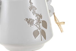 DKD Home Decor Jarrón Boho Blanco Beige Gres Hecho a Mano 15 x 13 x 18 cm (2 Unidades)