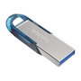 SanDisk Ultra Flair 128 GB USB 3.2 Gen 1 Azul, Plata