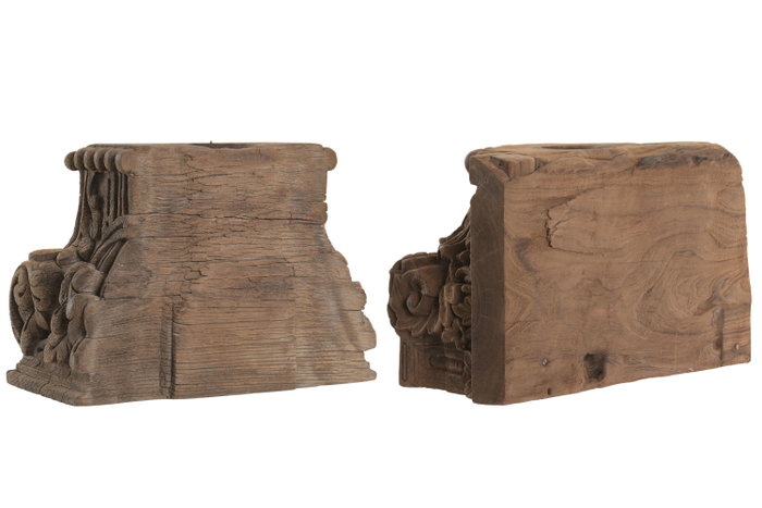 DKD Home Decor Portavela Teca Columna Antigua Surtido de 2 Unidades