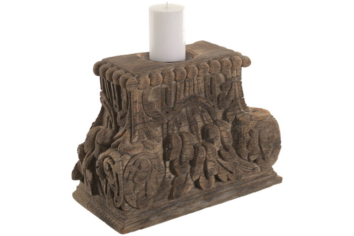 DKD Home Decor Portavela Teca Columna Antigua Surtido de 2 Unidades
