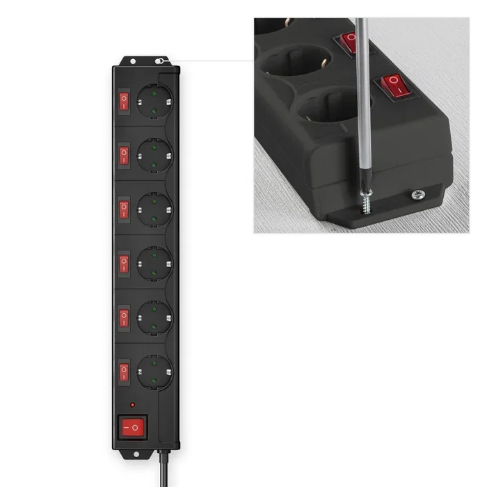 Hama Regleta de 6 Tomas con Interruptores Individuales y Protección contra Sobretensiones, Negro