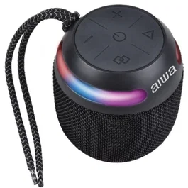 Aiwa BST-100 Altavoz Bluetooth Portátil 5W RMS IP66 Resistente al Agua y Polvo con Luz RGB, Correa y Batería de 8h