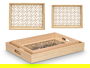 Giftdecor Set 2 Bandejas Rectangulares Flor Madera y Vidrio Transparente 40x30x5 cm y 35x25x5 cm (Set de 6)