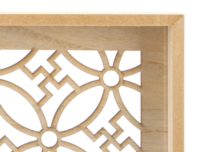 Giftdecor Set 2 Bandejas Rectangulares Flor Madera y Vidrio Transparente 40x30x5 cm y 35x25x5 cm (Set de 6)