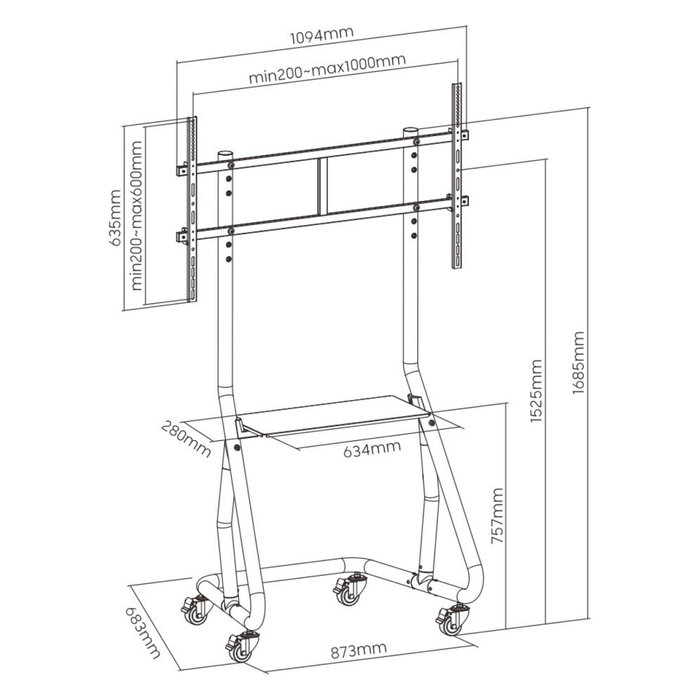 EQUIP Bodenstandhalter Soporte de Piso para TV 60"-105" (1 Pantalla), Carga 100 kg, con Ruedas y Ajuste de Altura, Color Negro EQUIP Bodenstandhalter Soporte de Piso para TV 60"-105" (1 Pantalla), Carga 100 kg, con Ruedas y Ajuste de Altura, Color Negro