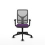 Silla de oficina Motilla con mecanismo Sincro tapizada con Tela color Morado y malla color Gris. Equipada con lumbar 1D, Brazos 1D y Ruedas 65mm nailon