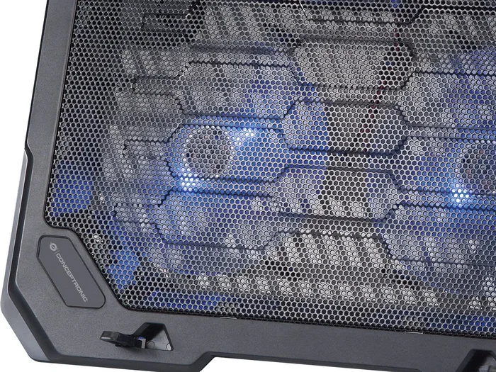 Conceptronic THANA01B - Base de refrigeración para portátiles con 2 ventiladores de 125mm y luz LED azul, tamaño máximo 15.6 pulgadas (39.6 cm), USB 2.0