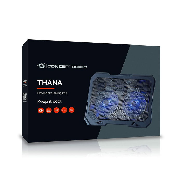 Conceptronic THANA01B Base de refrigeración para portátiles con 2 ventiladores e iluminación azul