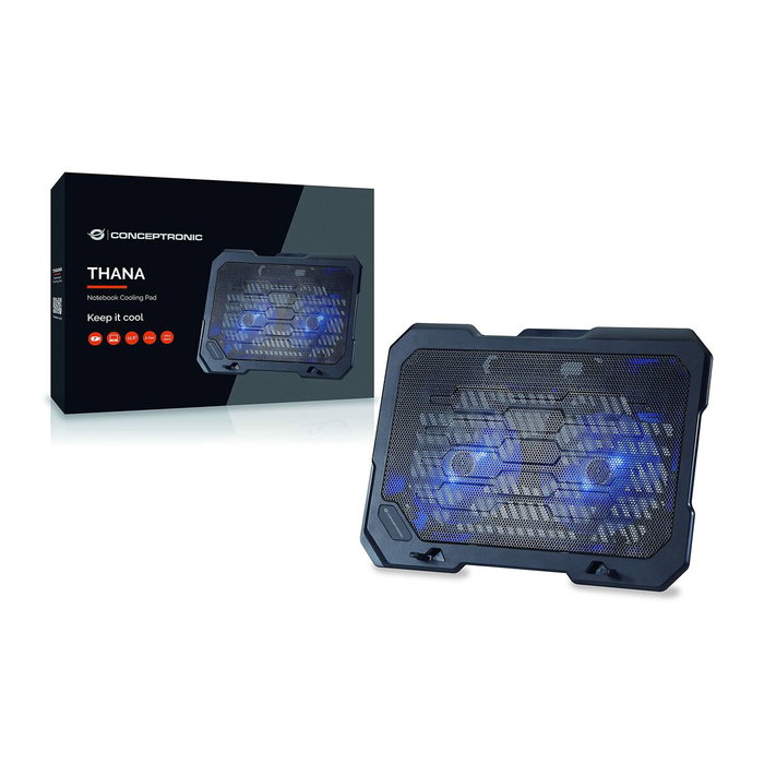 Conceptronic THANA01B Base de refrigeración para portátiles con 2 ventiladores e iluminación azul