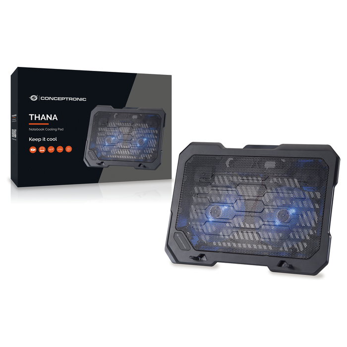 Conceptronic THANA01B Base de refrigeración para portátiles con 2 ventiladores e iluminación azul
