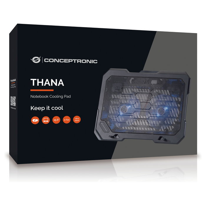 Conceptronic THANA01B Base de refrigeración para portátiles con 2 ventiladores e iluminación azul