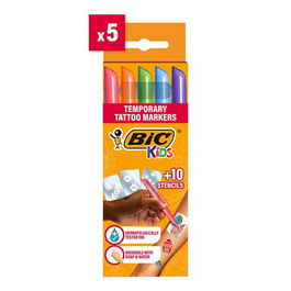 Rotulador Fibra Bic Kids Temporary Tatto Caja De 5 (Incluye 10 Plantillas)