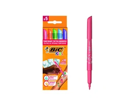 Bic Kids Rotuladores Tattoo Caja 5 Unidades + 10 Plantillas Colores Surtidos, Tinta Lavable Dermatológicamente Testada para Niños
