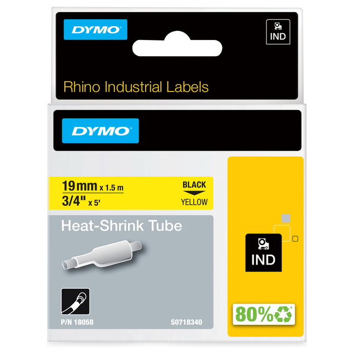 Dymo Tubo Termorretráctil Rhino ID1-19 Negro sobre Amarillo 19mm x 1,5m Dymo Tubo Termorretráctil Rhino ID1-19 Negro sobre Amarillo 19mm x 1,5m