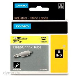 Dymo Cinta para Etiquetadora Rhino S0718340, Negro sobre Amarillo, 19 mm x 1.45 m, Termorretráctil