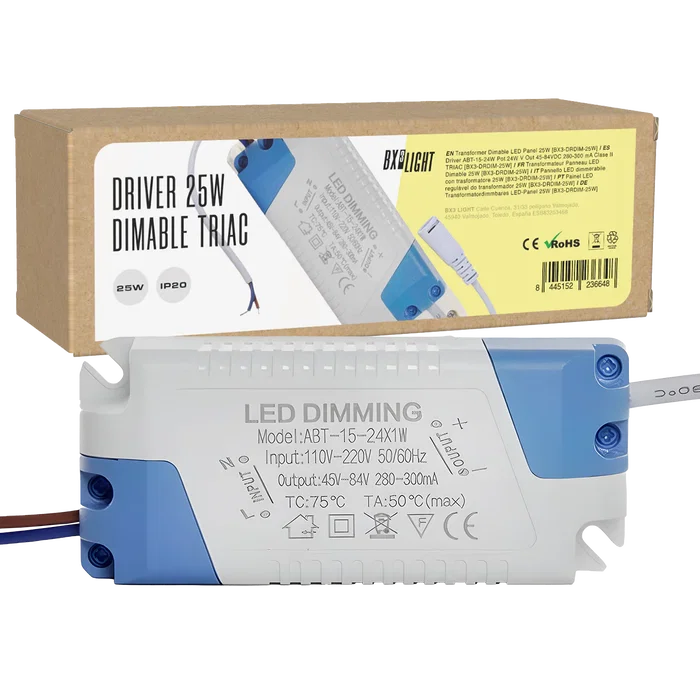 BX3 LIGHT Driver LED ABT-15-24W, 24W, TRIAC, Salida 45-84VDC 280-300mA, Clase II, Para Downlights y Paneles LED BX3 LIGHT Driver LED ABT-15-24W, 24W, TRIAC, Salida 45-84VDC 280-300mA, Clase II, Para Downlights y Paneles LED