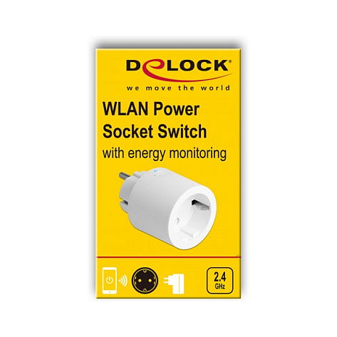 DeLOCK WLAN Interruptor de toma de corriente MQTT con monitor de energía, 16A 230V, Blanco, 45 mm