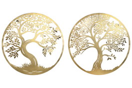 DKD Home Decor Decoración de Pared de Metal Árbol Dorado