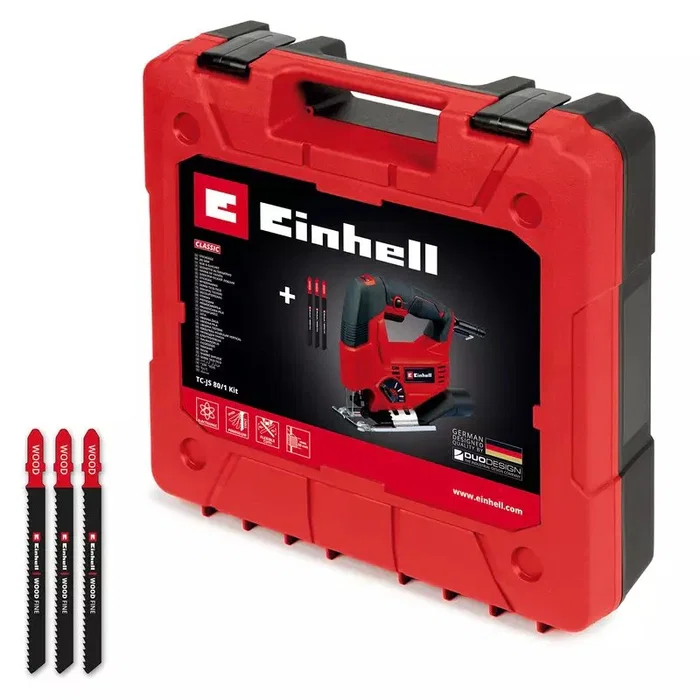 Einhell Sierra de Calar TC-JS 80/1 Kit, 550W, Profundidad Corte Madera 8cm, Velocidad Ajustable 3000 spm, Base Inclinable 45°, 4321157