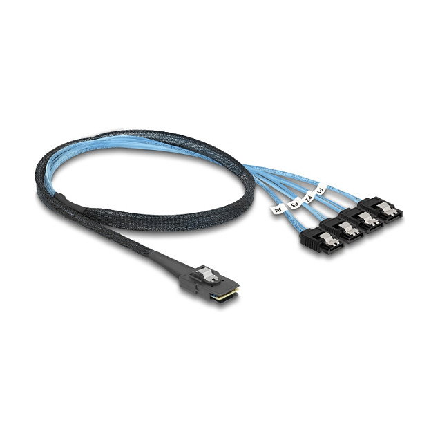 DeLOCK Adaptador Controlador M.2 2242 Key B+M a 4 SATA Mini-SAS con Cable de 1 m, JMB585, Plug and Play, S.M.A.R.T., para Windows y Linux, Negro - 64260