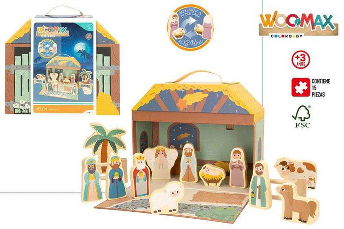 Woomax Belén de Madera con 15 Piezas