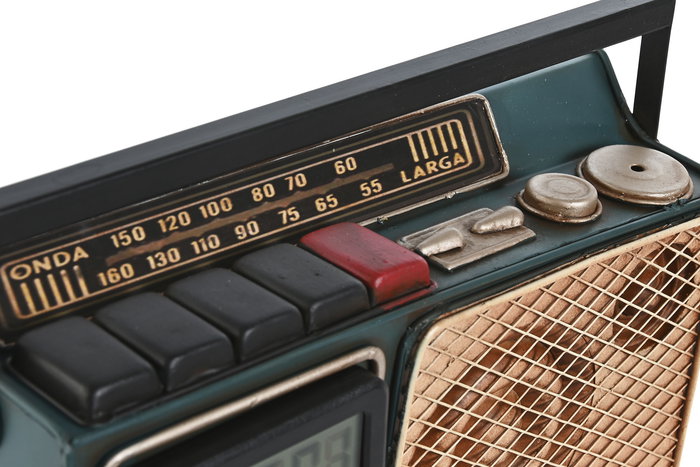 DKD Home Decor Reloj Digital Termómetro Radio Vintage Verde Oscuro Dorado Metal 8 x 17 x 24 cm