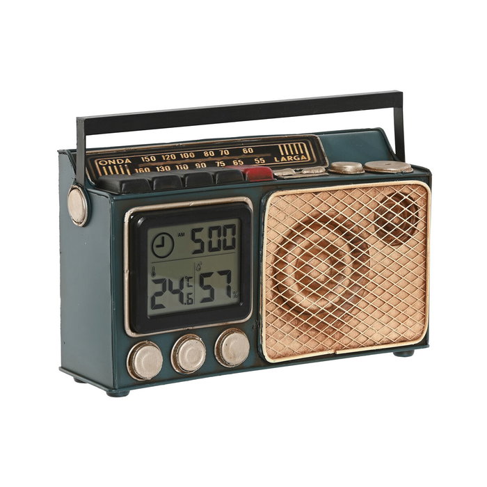 DKD Home Decor Reloj Digital de Metal Verde Oscuro y Dorado con Termómetro
