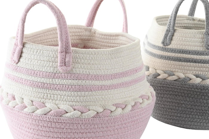 DKD Home Decor Cesta de Algodón Surtida 25x25x25 cm