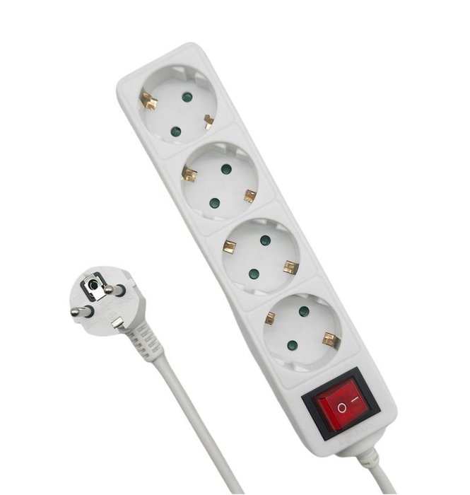 MicroConnect Regleta de Enchufe Schuko 4 Tomas con Interruptor On/Off y Protección Infantil, Cable 5m, Blanca