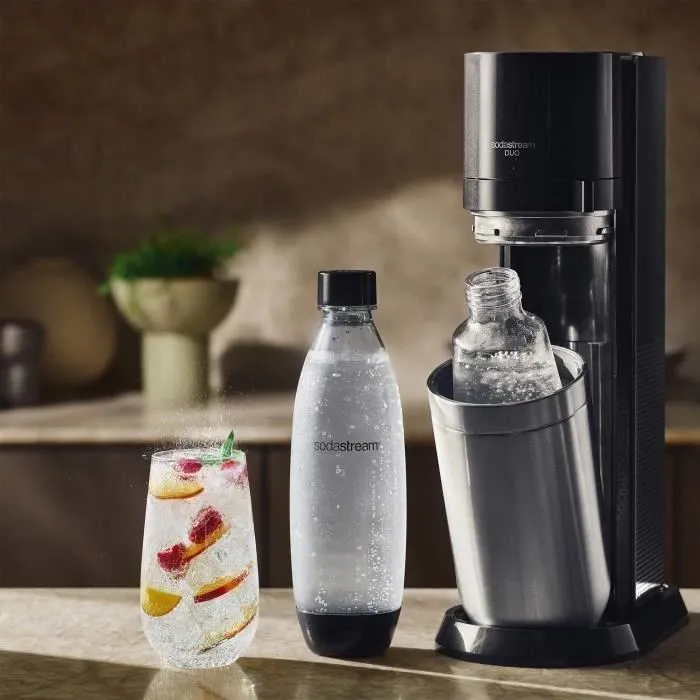 SODASTREAM DUONCB - Black DUO Machine Pack 4 botellas (2 decantadores DUO + 2 Fusible LV) + 1 cilindro de intercambio CQC