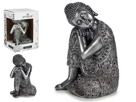 Giftdecor Buda Sentado Lateral Resina Plata 20x20x30 cm (Set de 4)