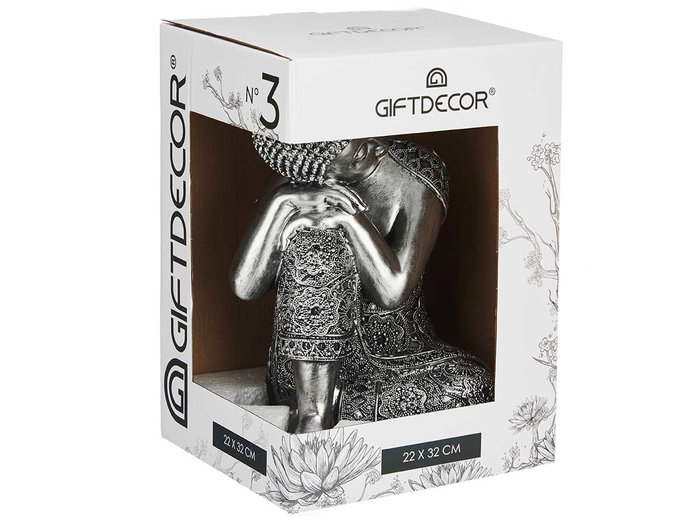 Giftdecor Buda Sentado Lateral Resina Plata 20x20x30 cm (Set de 4)