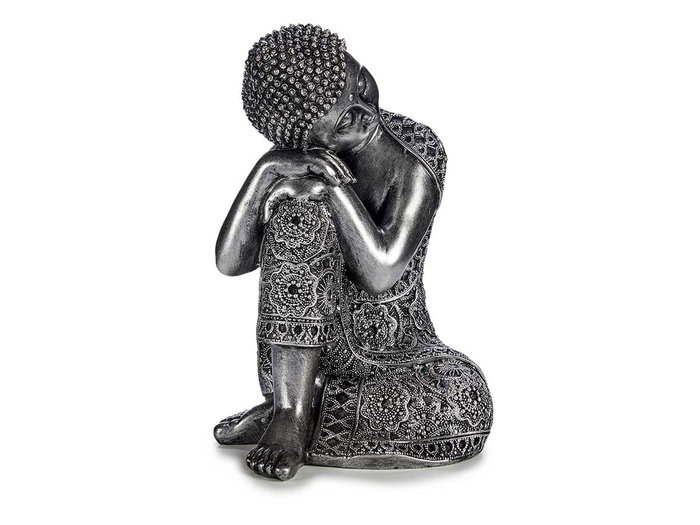 Giftdecor Buda Sentado Lateral Resina Plata 20x20x30 cm (Set de 4)