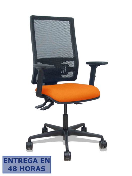 PIQUERAS Y CRESPO Bormate Silla de Oficina con Mecanismo Asincro, Malla Negra y Asiento Naranja
