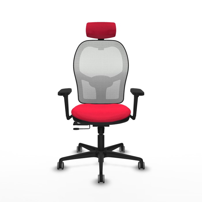 PIQUERAS Y CRESPO Silla de oficina Jorquera con mecanismo Sincro/Traslack, Tela Roja y Malla Blanca