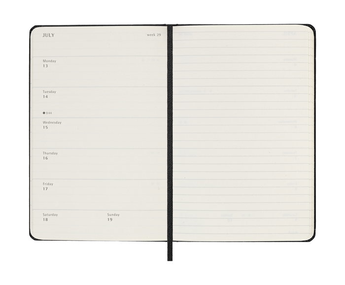 Moleskine Agenda Semanal 2025-2026 18 Meses Tapa Dura Negra 9x14cm DHB18WN2Y26