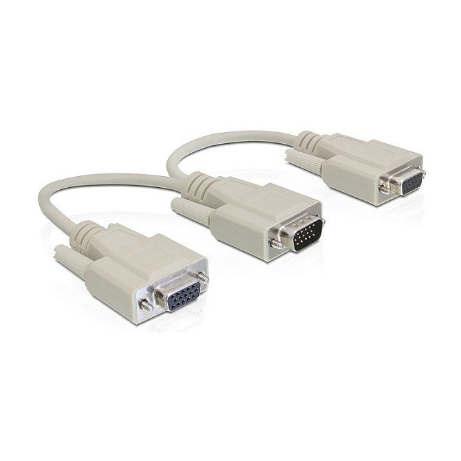 DeLOCK Adaptador VGA de 1 macho a 2 hembras, 20 cm, Beige