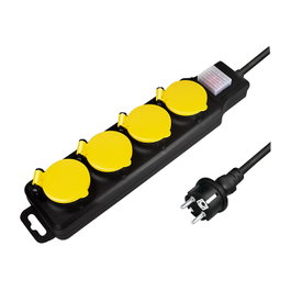 LogiLink Regleta para exteriores con 4 tomas de seguridad, interruptor e IP44, negro