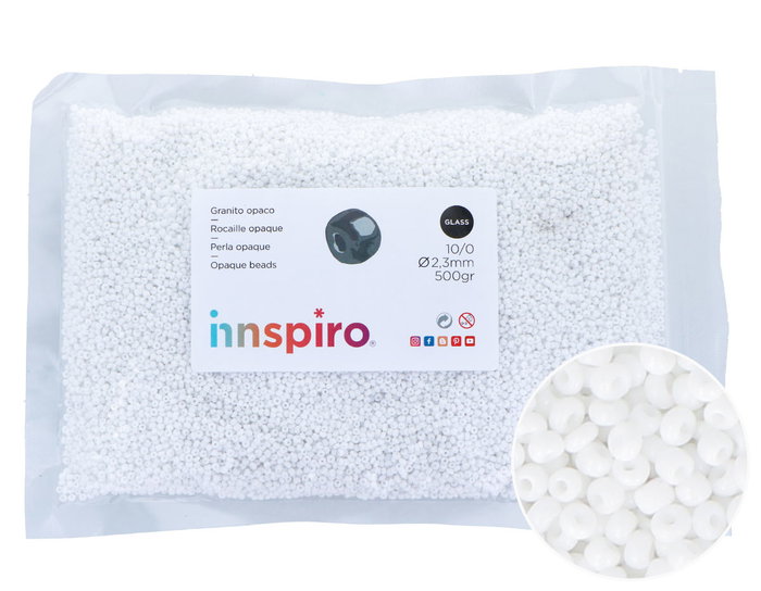 Innspiro Rocalla de Vidrio Redonda Blanco Opaco 2,3mm 500g Innspiro Rocalla de Vidrio Redonda Blanco Opaco 2,3mm 500g