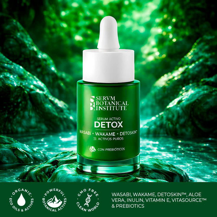 Servm Botanical Institute SÉRUM ACTIVO DETOX 30 ml con Wasabi, Wakame y Detoskin, 11 Ingredientes Puros, Prebióticos