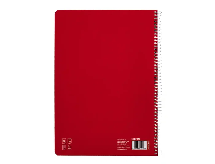 Liderpapel Cuaderno Espiral A4 Pautaguía Tapa Blanda 80 Hojas 75gr Cuadro Pautado 4mm Rojo