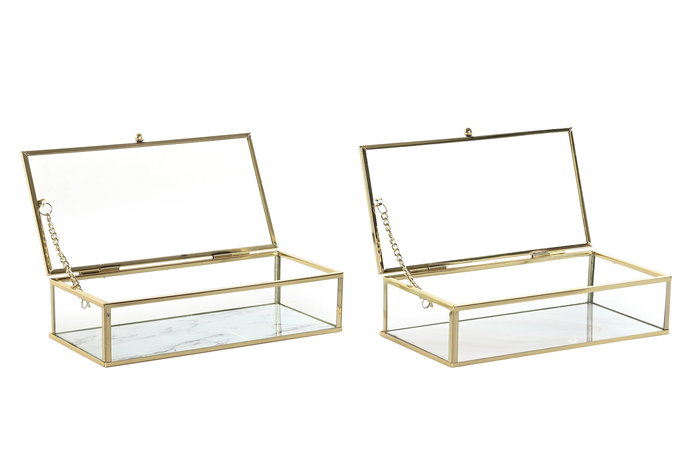 DKD Home Decor Joyero Moderno Dorado de Metal y Cristal 11 x 5 x 20 cm (2 Unidades)