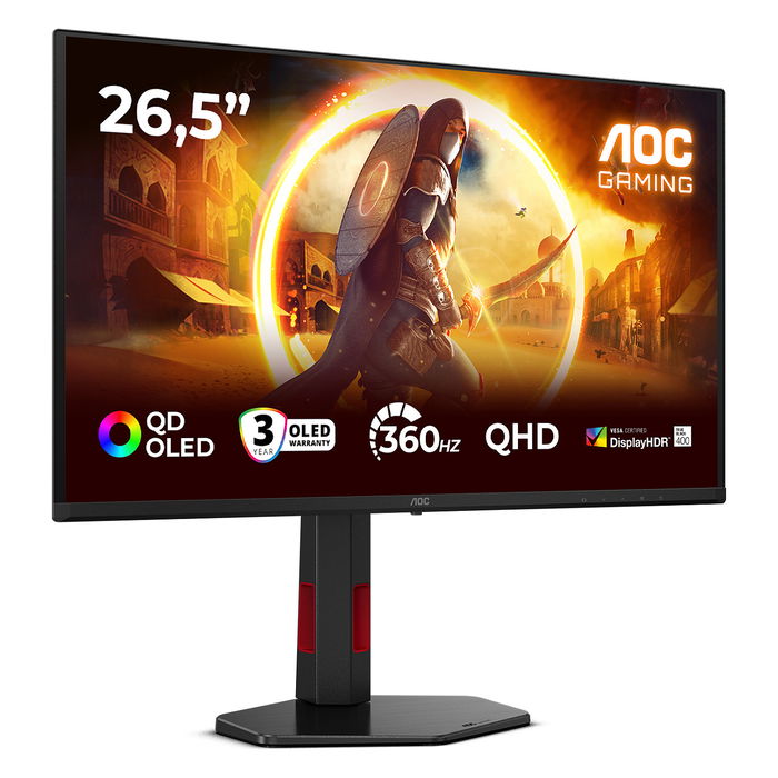 AOC Monitor Gaming Q27G4SDR 67.3 cm (26.5") QD-OLED 2560x1440 2K 360 Hz 0.03 ms HDR400 True Black HDMI 2.1 DisplayPort USB