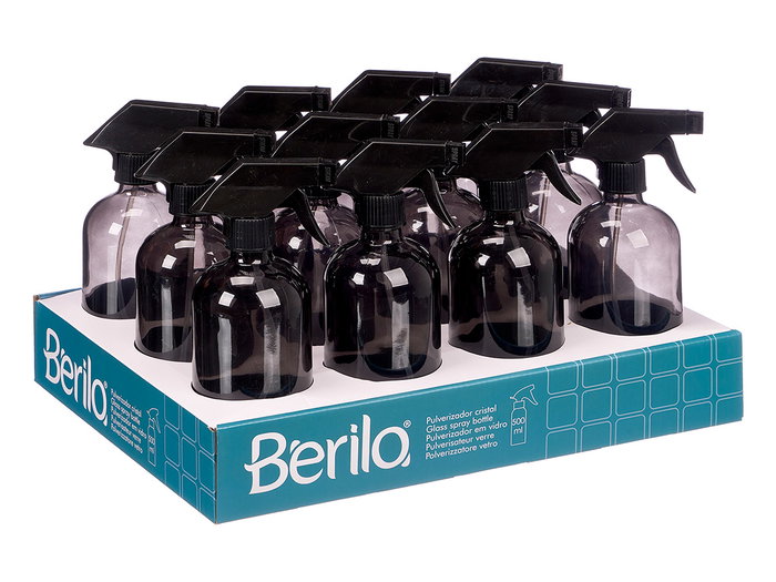 Berilo Pulverizador Cristal Redondo Gris 500 ml Vidrio-Plástico 9.5x21.2x7.4 cm (Set de 12)